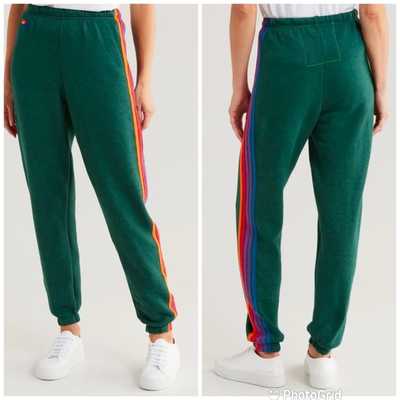 Aviator Nation Stripe Sweatpants in Forest/Purple Orange New with Tags!